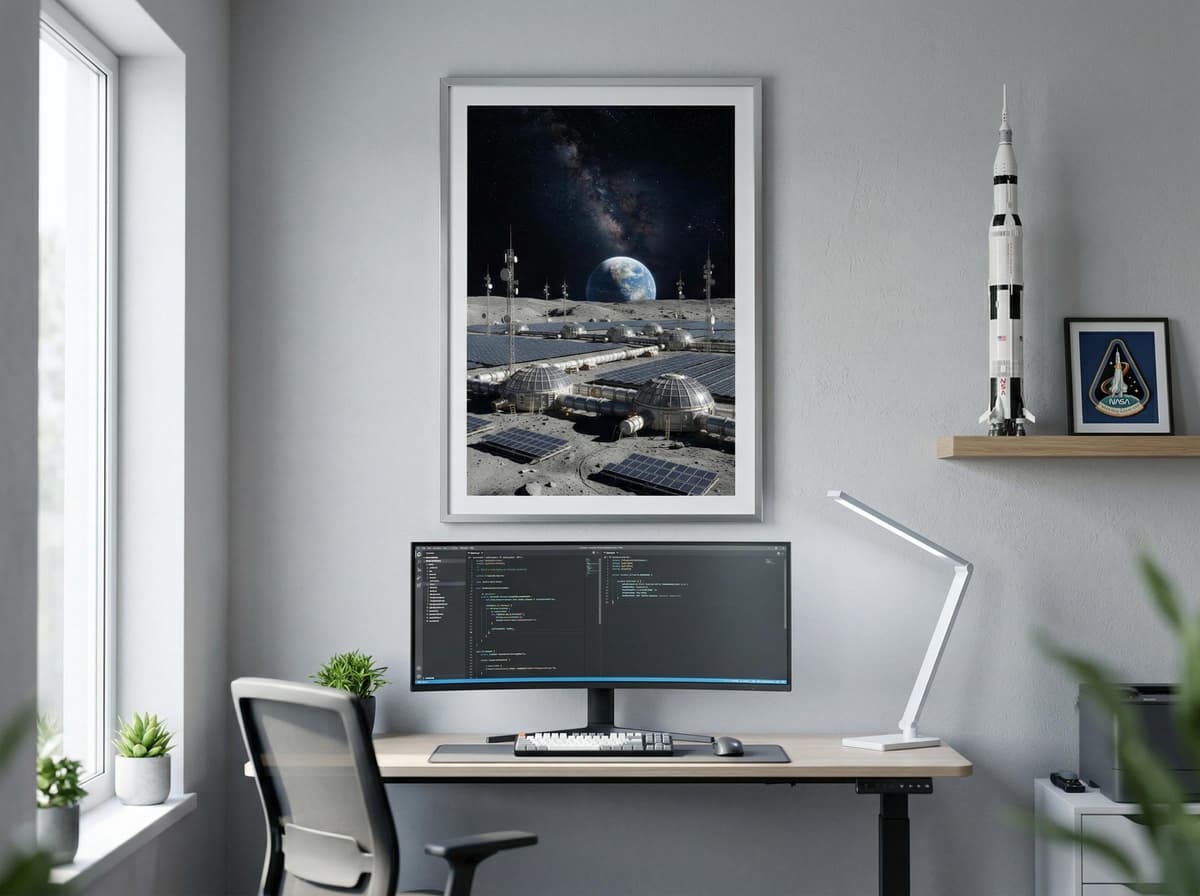 Moon Base Colony Poster | Lunar Habitat Sci-Fi Wall Art (Enhanced Matte Print)