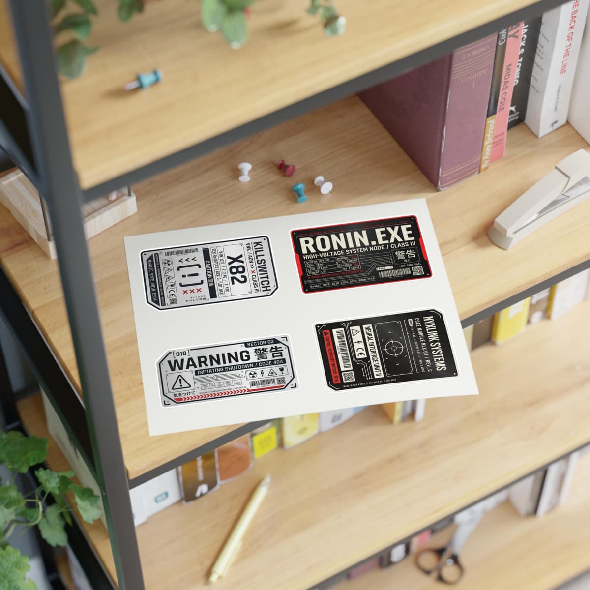 Cyberpunk Warning Labels Holographic Sticker Sheet | Sci-Fi Tech Decal Pack