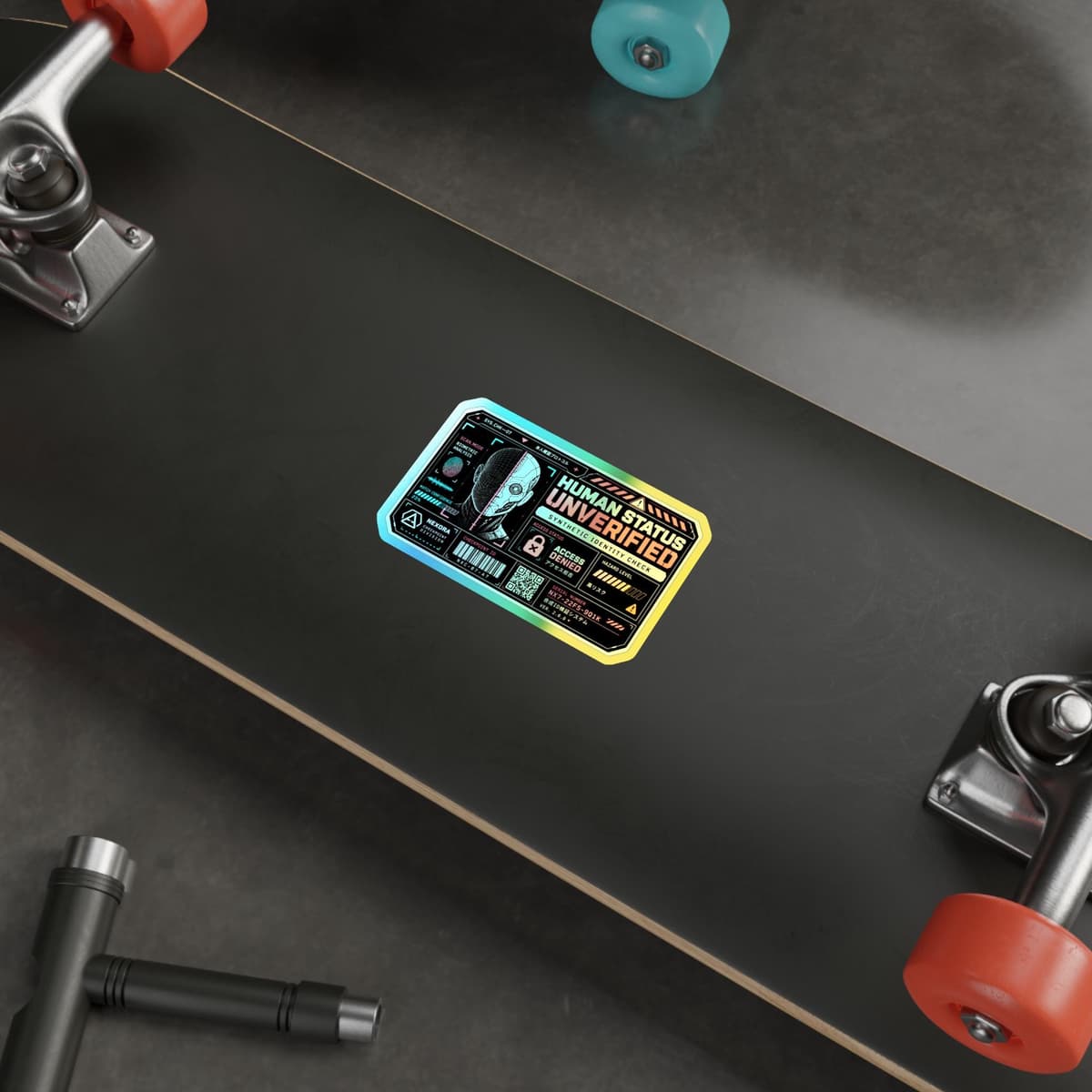 Human Status Unverified Holographic Sticker | Cyberpunk Identity Decal