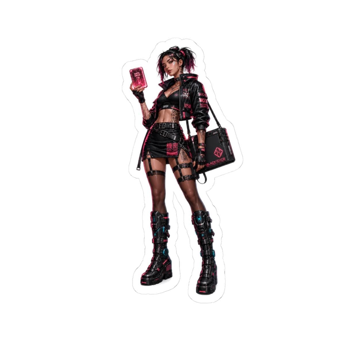 Cyberpunk Data Thief Sticker | Hot Pink Y2K Anime Vinyl Decal