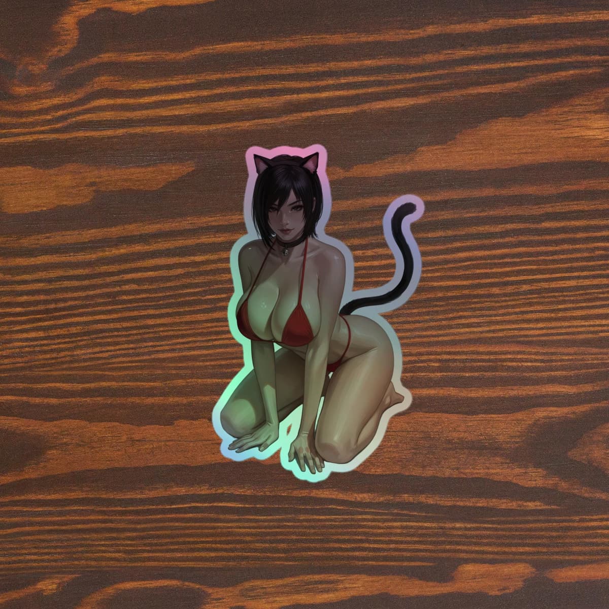 Crimson Catgirl Holographic stickers