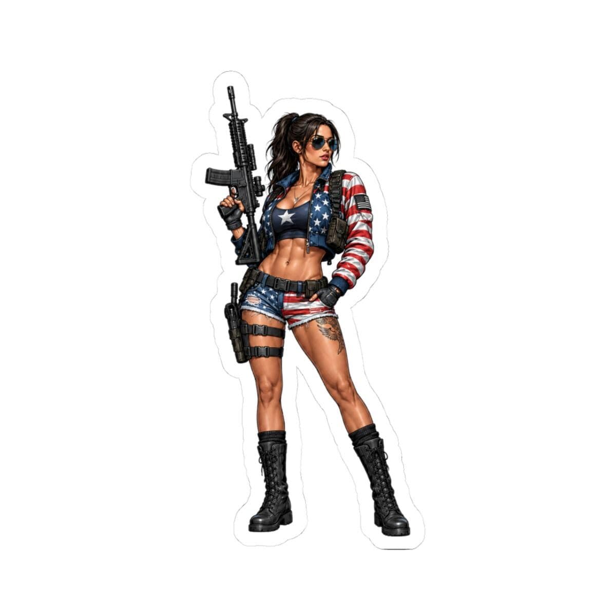 American Flag Jacket Tactical Pin-Up Kiss-Cut Sticker | Patriotic Operator Vinyl Decal | Range Girl