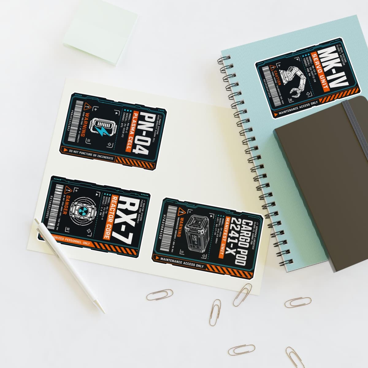 Sci-Fi Industrial Decal Sticker Pack | Equipment Tag Sheet