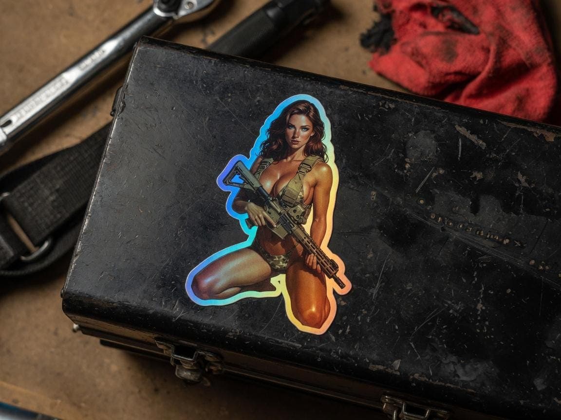 Tactical Girl AR-15 Rifle Holographic Sticker | Gun Girl Iridescent Vinyl Decal