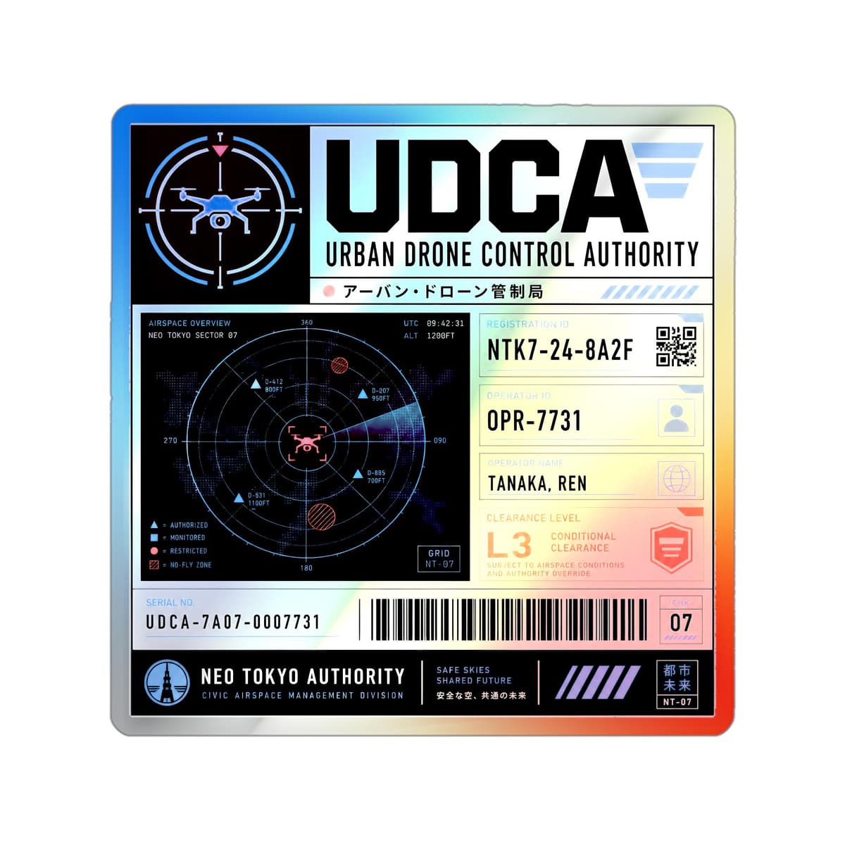Urban Drone Control Authority Holographic Sticker