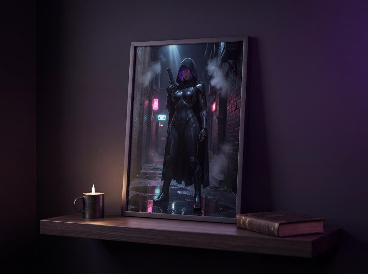 Shadow Operative Cyberpunk Poster | Dark Assassin Sci-Fi Wall Art (Matte Print)