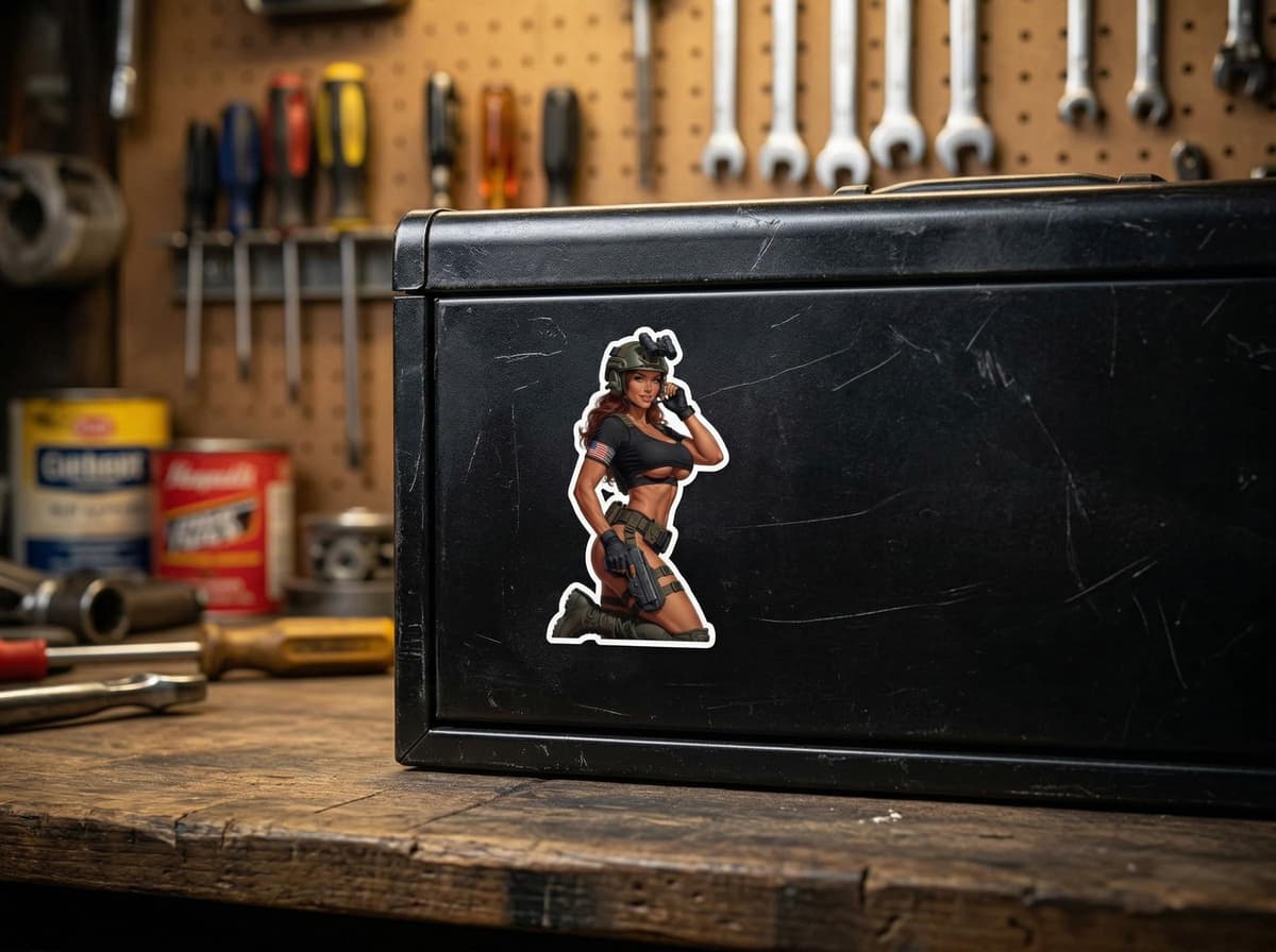 Tactical Girl Kneeling Operator Sticker | Crop Top Military Vinyl Decal (Kiss Cut)