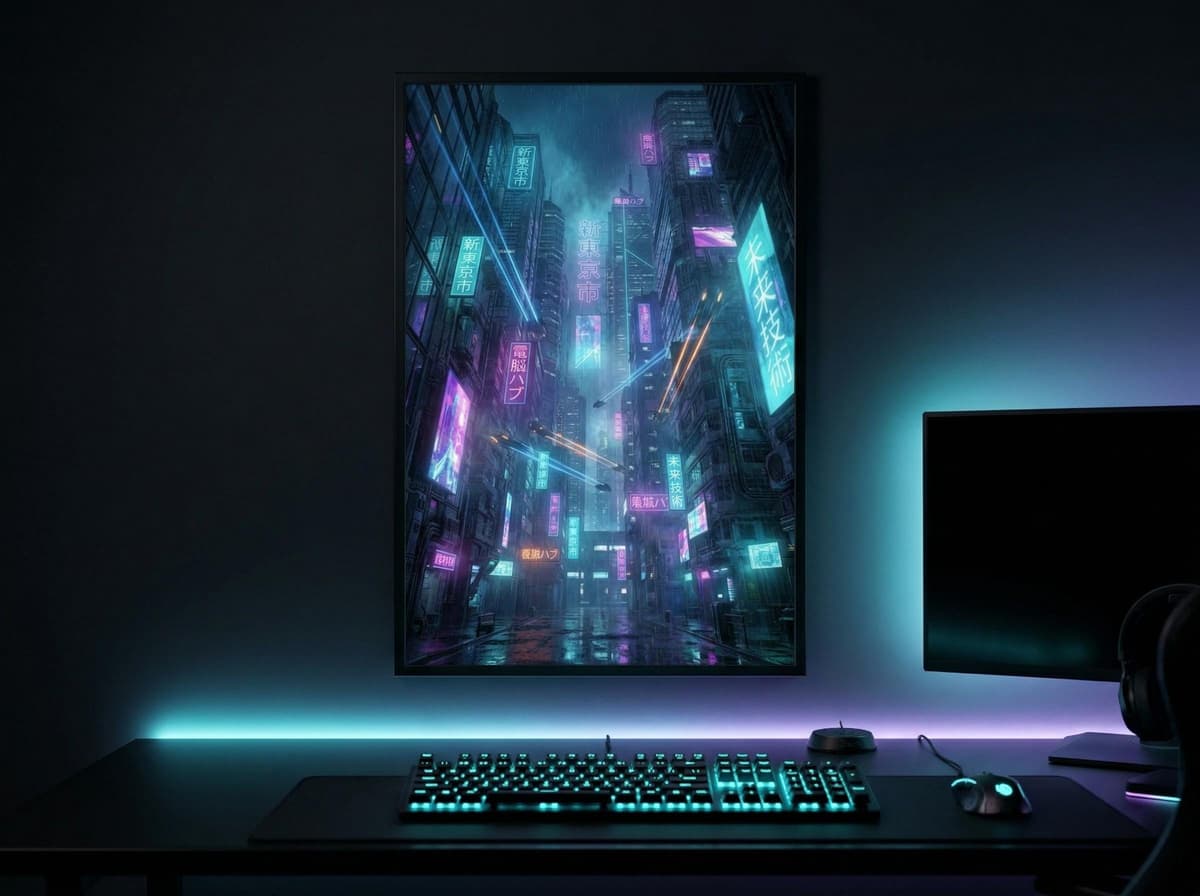 Neon Rain Cyberpunk Street Poster | Sci-Fi City Night Wall Art (Enhanced Matte)