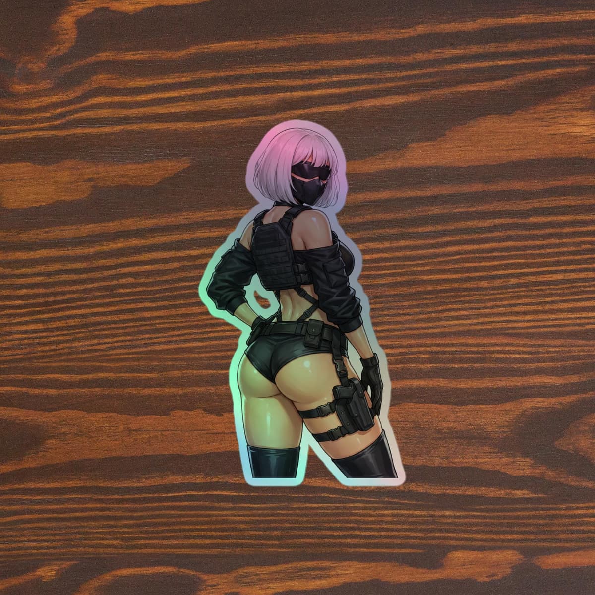 2B Tactical Rear View Holographic Sticker | Android Waifu Iridescent Vinyl Decal