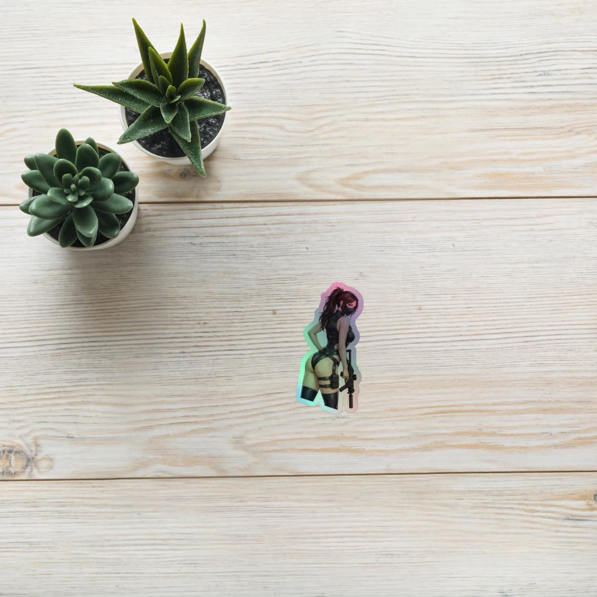 Tactical Girl Harness Rifle Holographic Sticker | Operator Pin-Up Iridescent Vinyl Decal