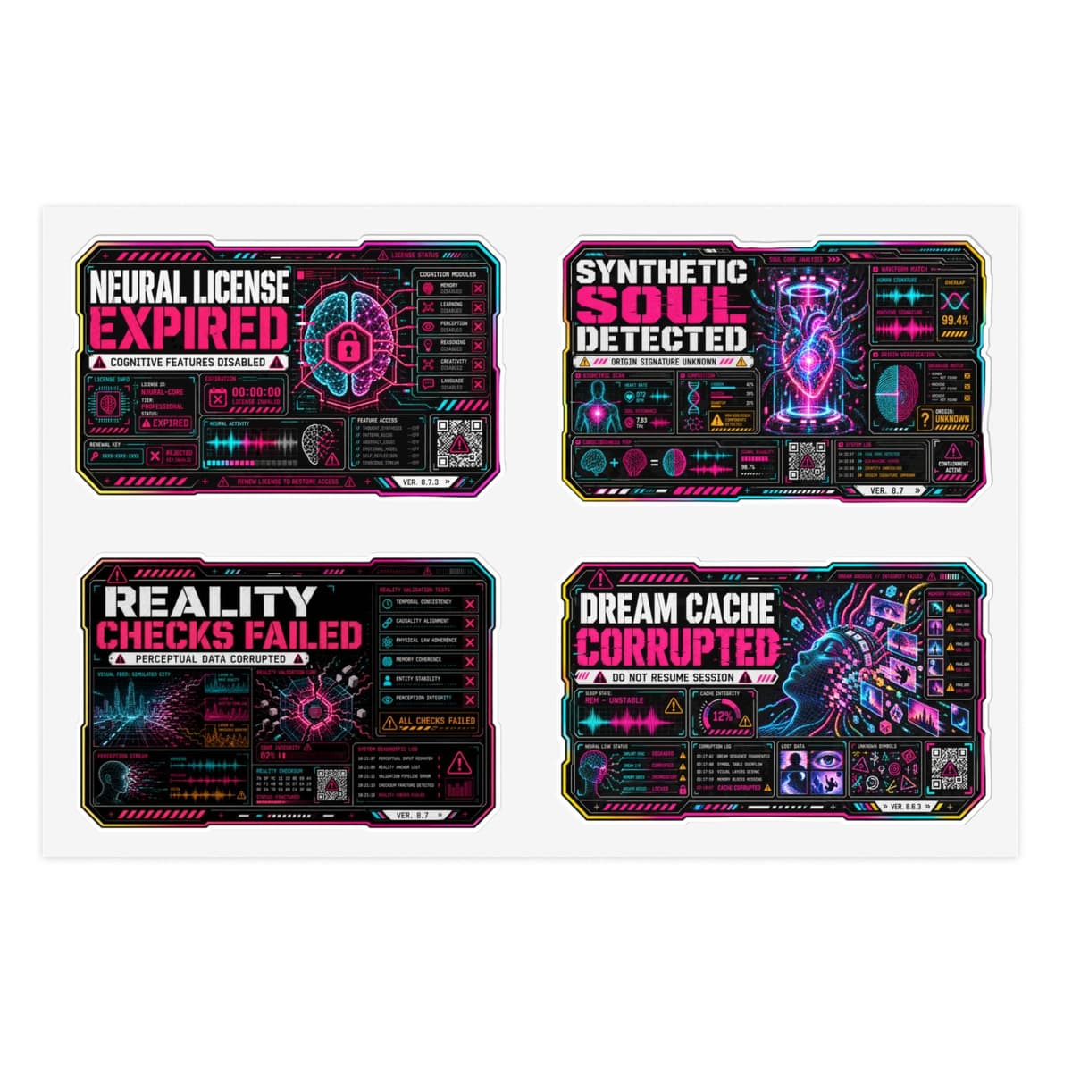 AI System Failure Sticker Pack | Cyberpunk Warning Label Sheet