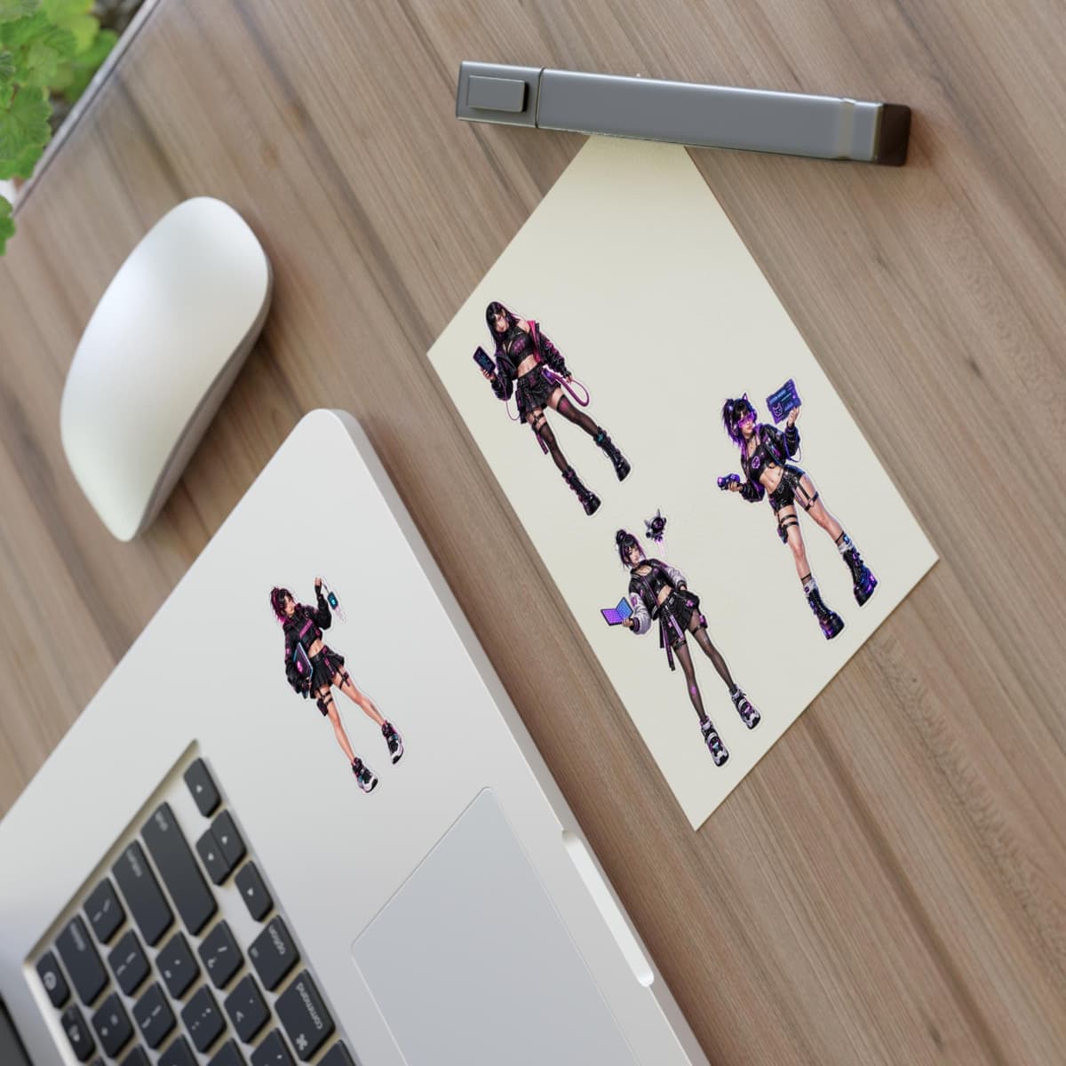Holographic Cyber Hacker Girl Stickers | Y2K Anime Vinyl Decals (4 Designs)