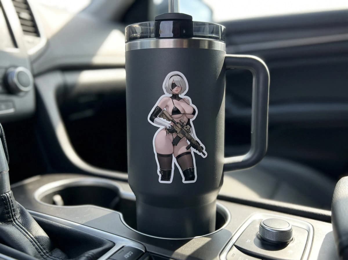 2B AR-15 Anime Pin-Up Sticker | Android Operator Vinyl Decal (Kiss Cut)