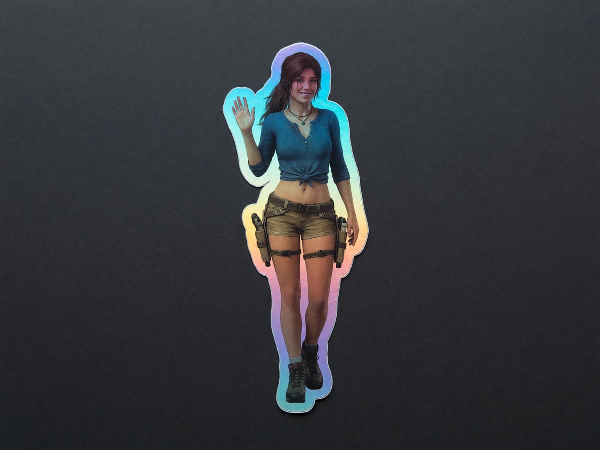 Explorer Waving Henley Holographic Sticker | Treasure Hunter Iridescent Vinyl Decal