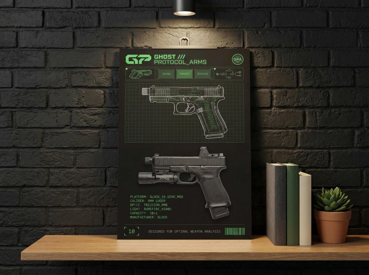 Glock Pistol Blueprint Poster | Firearm Exploded Diagram Wall Art (Matte Print)