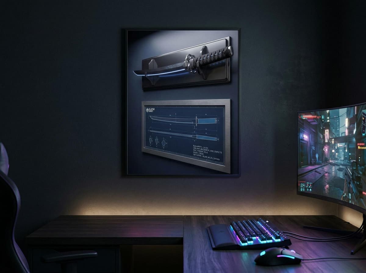 Cyberpunk Katana Blueprint Poster | Sci-Fi Sword Schematic Wall Art (Matte Print)