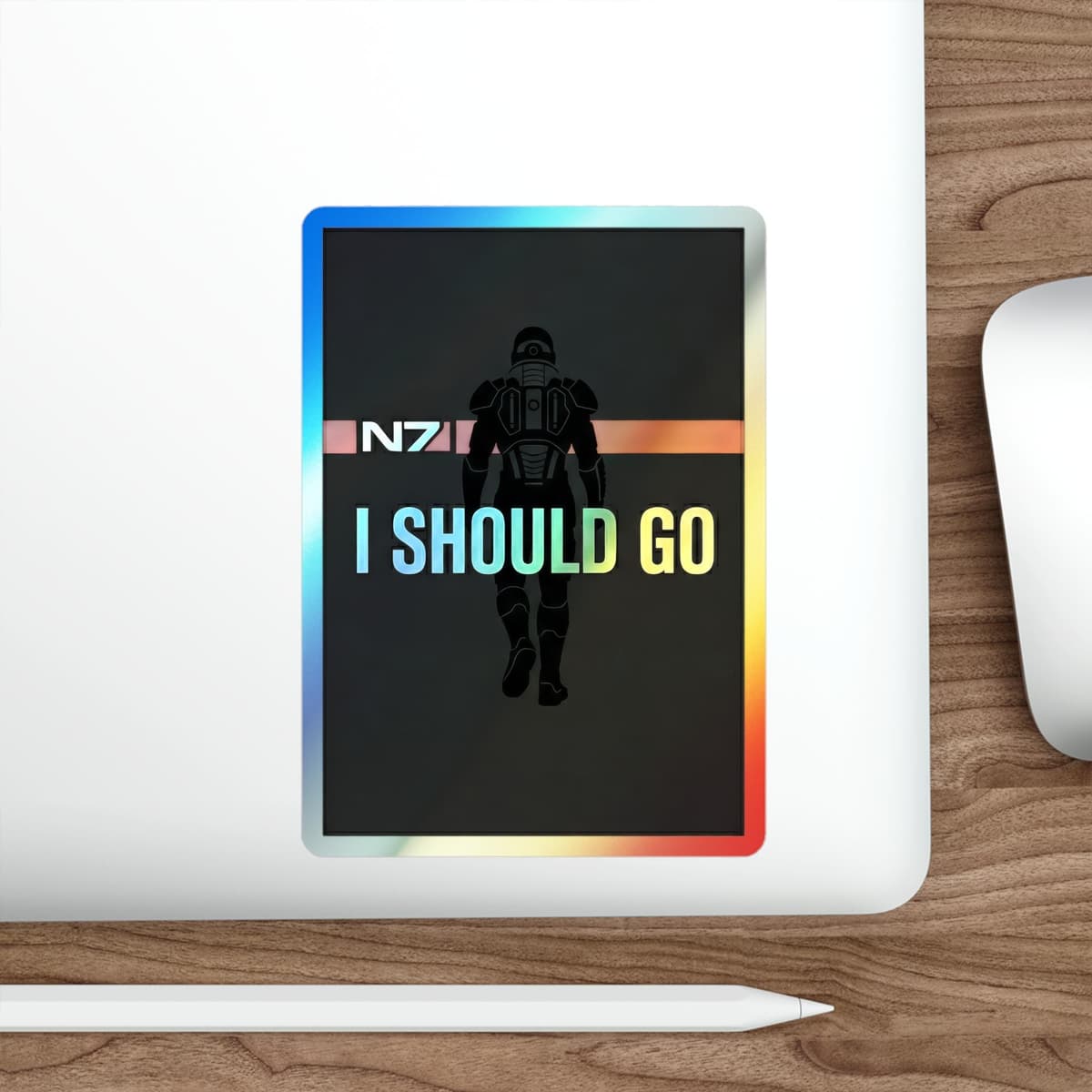 Shepard "I Should Go" Holographic Sticker | N7 Meme Waterproof Sci-Fi Decal