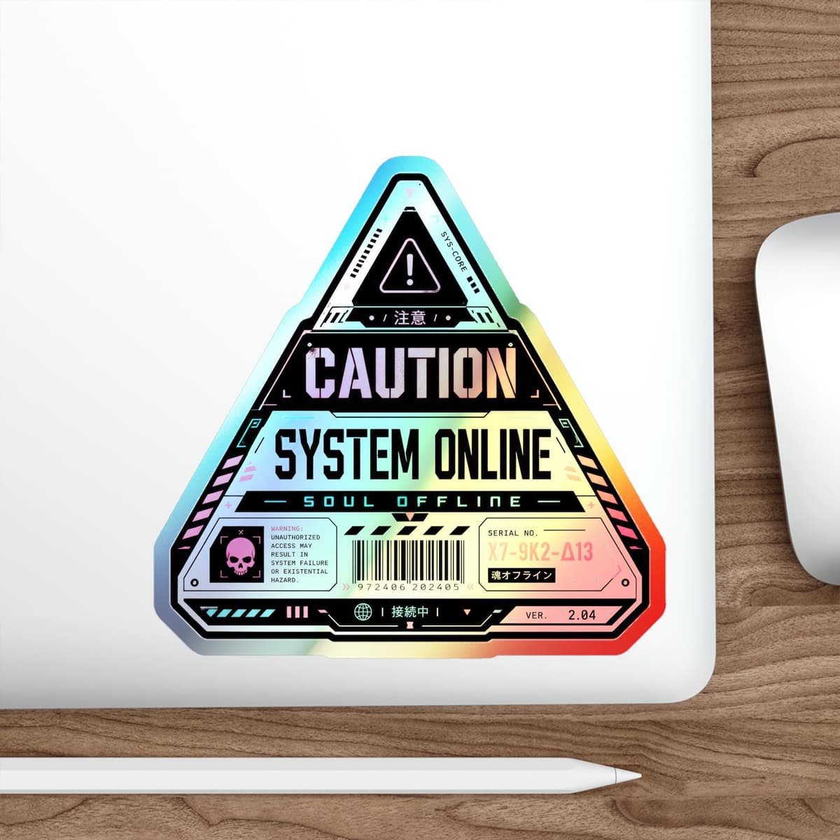 Caution System Online Triangle Holographic Sticker