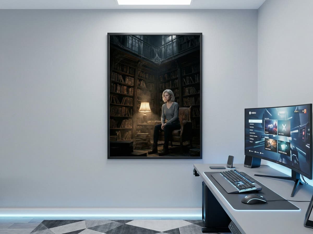 Survivor Girl Haunted Library Poster | Horror Game Art Wall Art (Matte Print)