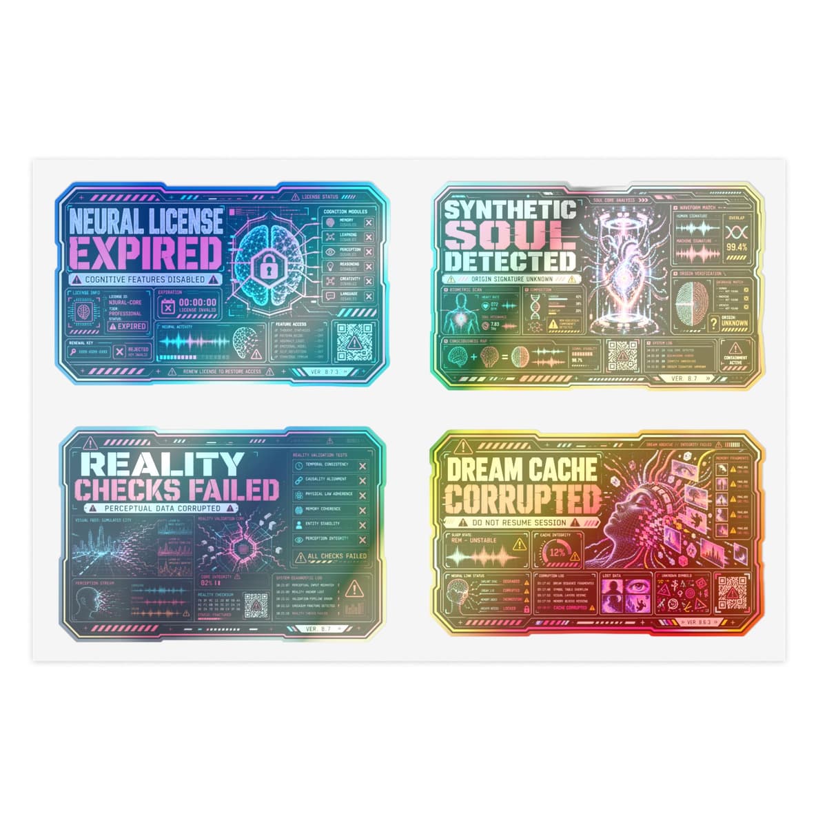AI System Failure Sticker Pack | Cyberpunk Warning Label Sheet