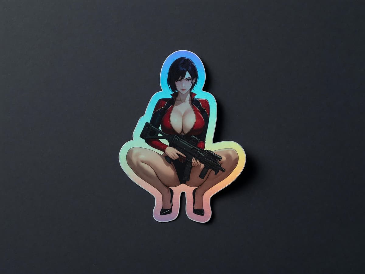 Crimson Spy Girl Squat Holographic Sticker | Femme Fatale Iridescent Vinyl Decal