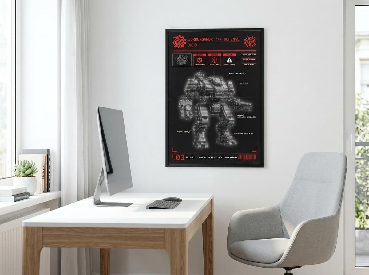 Giant Mech Robot Blueprint Poster | Anime Mecha Diagram Wall Art (Matte Print)