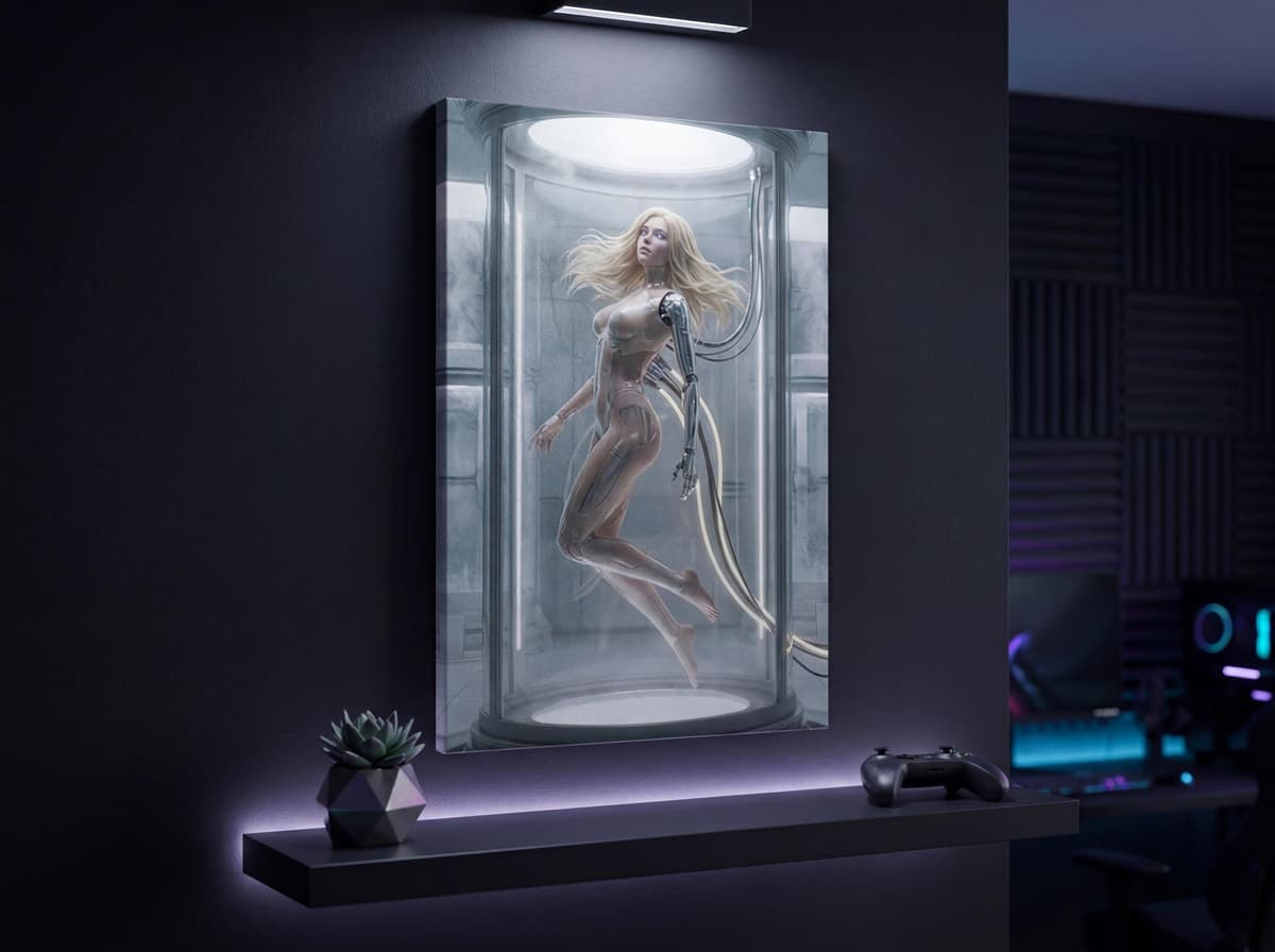 Chrysalis Sci-Fi Canvas Print | Cyberpunk Stasis Pod Wall Art, Android Lab