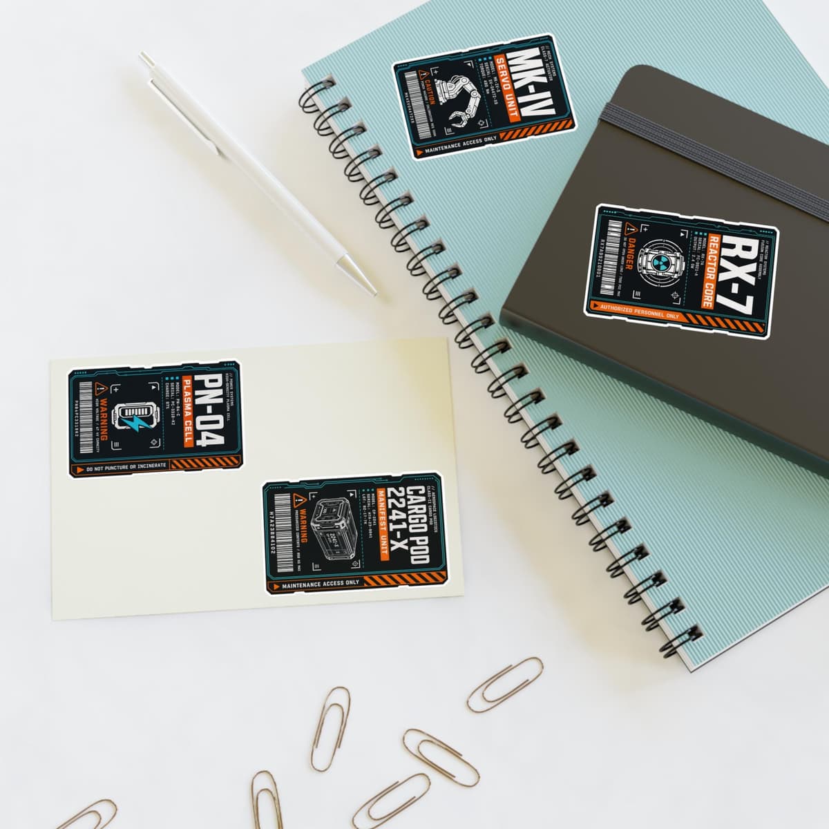 Sci-Fi Industrial Decal Sticker Pack | Equipment Tag Sheet