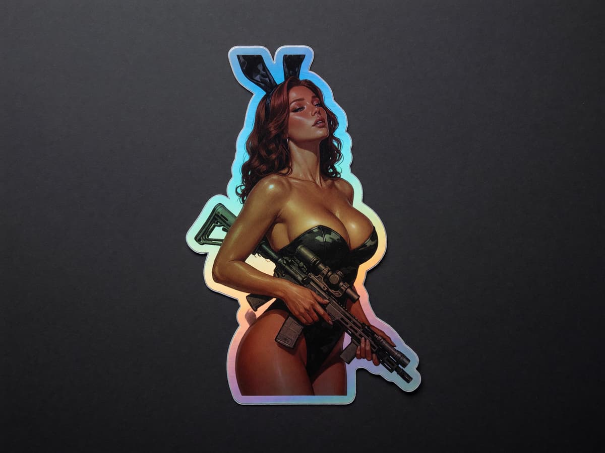 Tactical Girl Bunny Operator Holographic Sticker | Pin-Up Iridescent Vinyl Decal