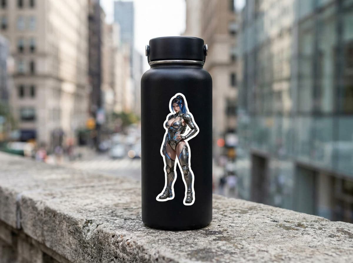 Neon Cyberpunk Armored Girl Sticker | Battle Suit Anime Warrior Vinyl Decal (Kiss Cut)