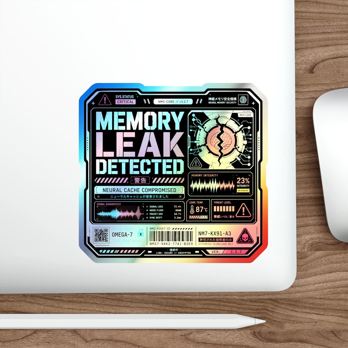 Memory Leak Detected Holographic Sticker | Programmer Warning Decal