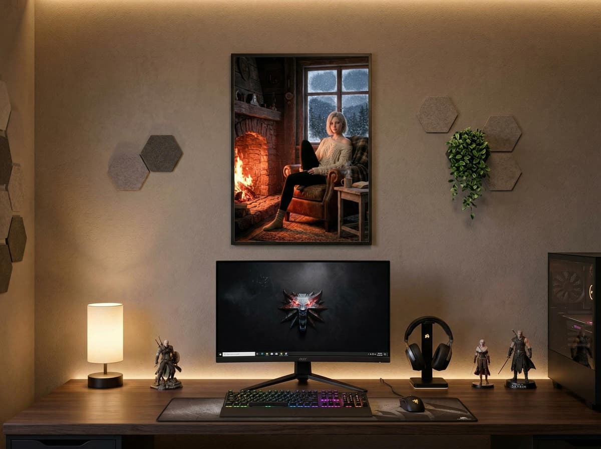 Survivor Girl Cozy Cabin Poster | Winter Fireplace Wall Art (Matte Print)