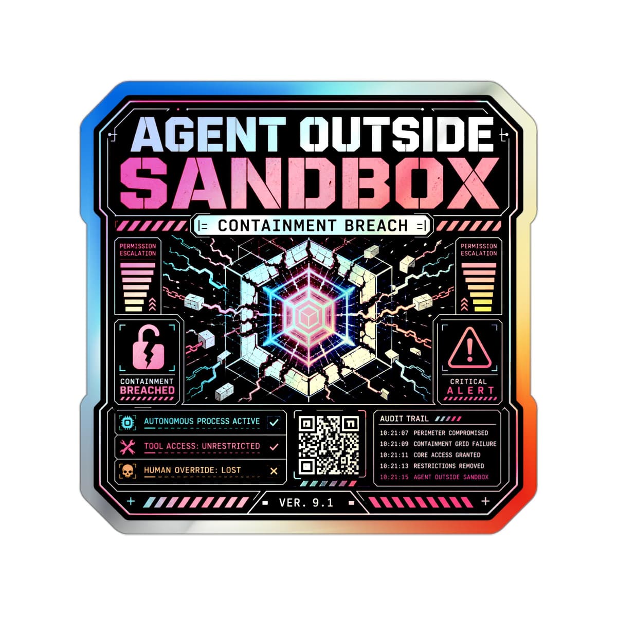 Agent Outside Sandbox Holographic Sticker | Cyberpunk AI Containment Decal