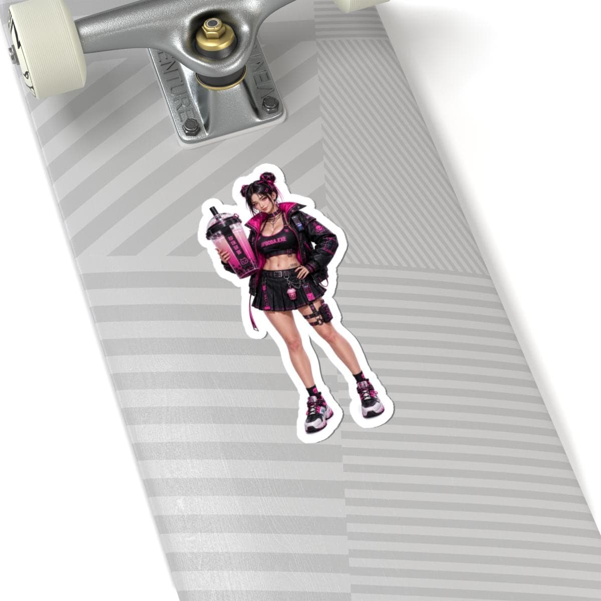 Cyberpunk Boba Tea Sticker | Anime Waifu Vinyl Decal, Hot Pink Y2K Style
