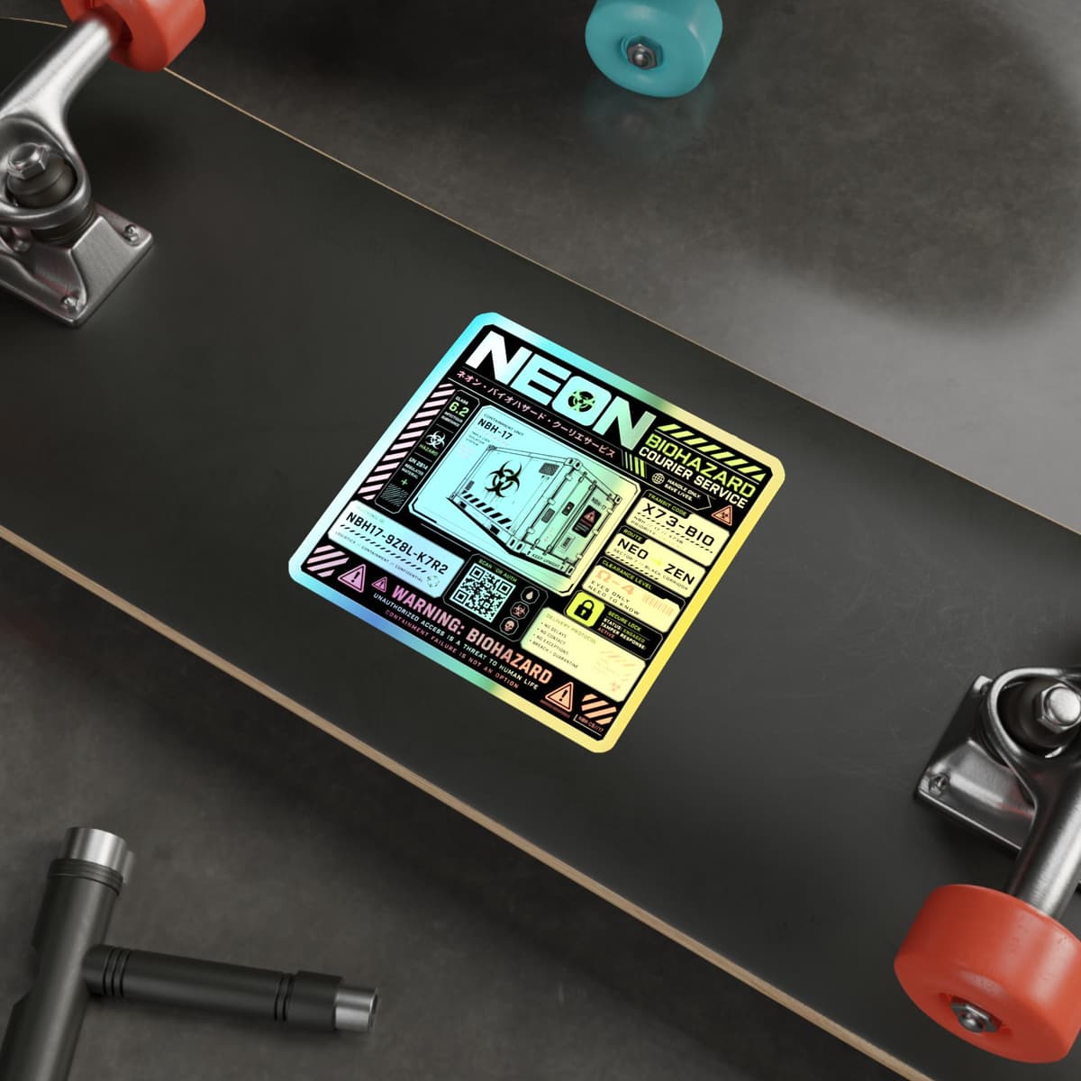 Neon Biohazard Courier Service Holographic Sticker