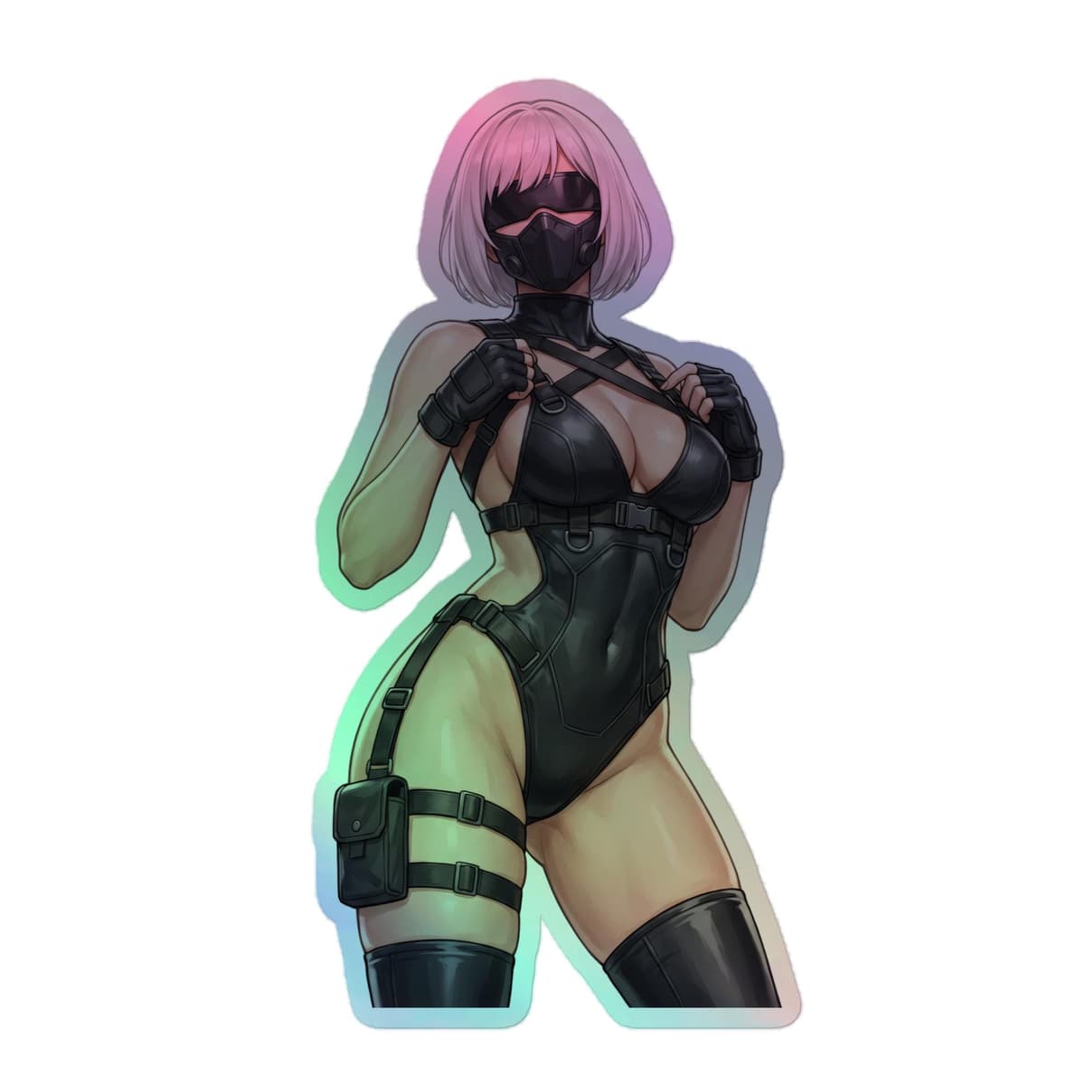 2B Tactical Harness Holographic Sticker | Android Waifu Iridescent Vinyl Decal