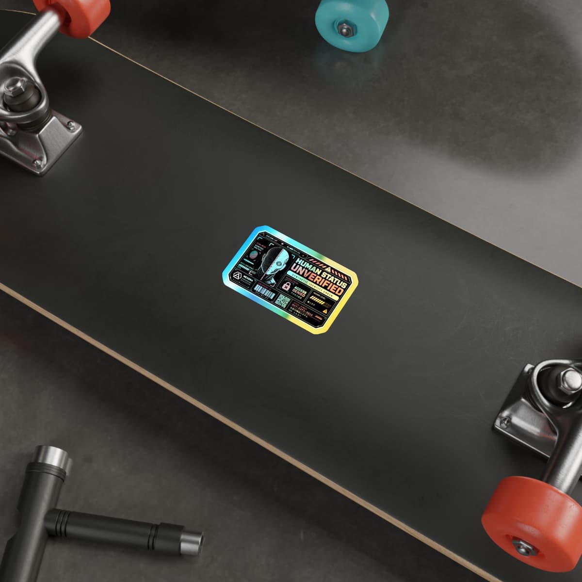 Human Status Unverified Holographic Sticker | Cyberpunk Identity Decal