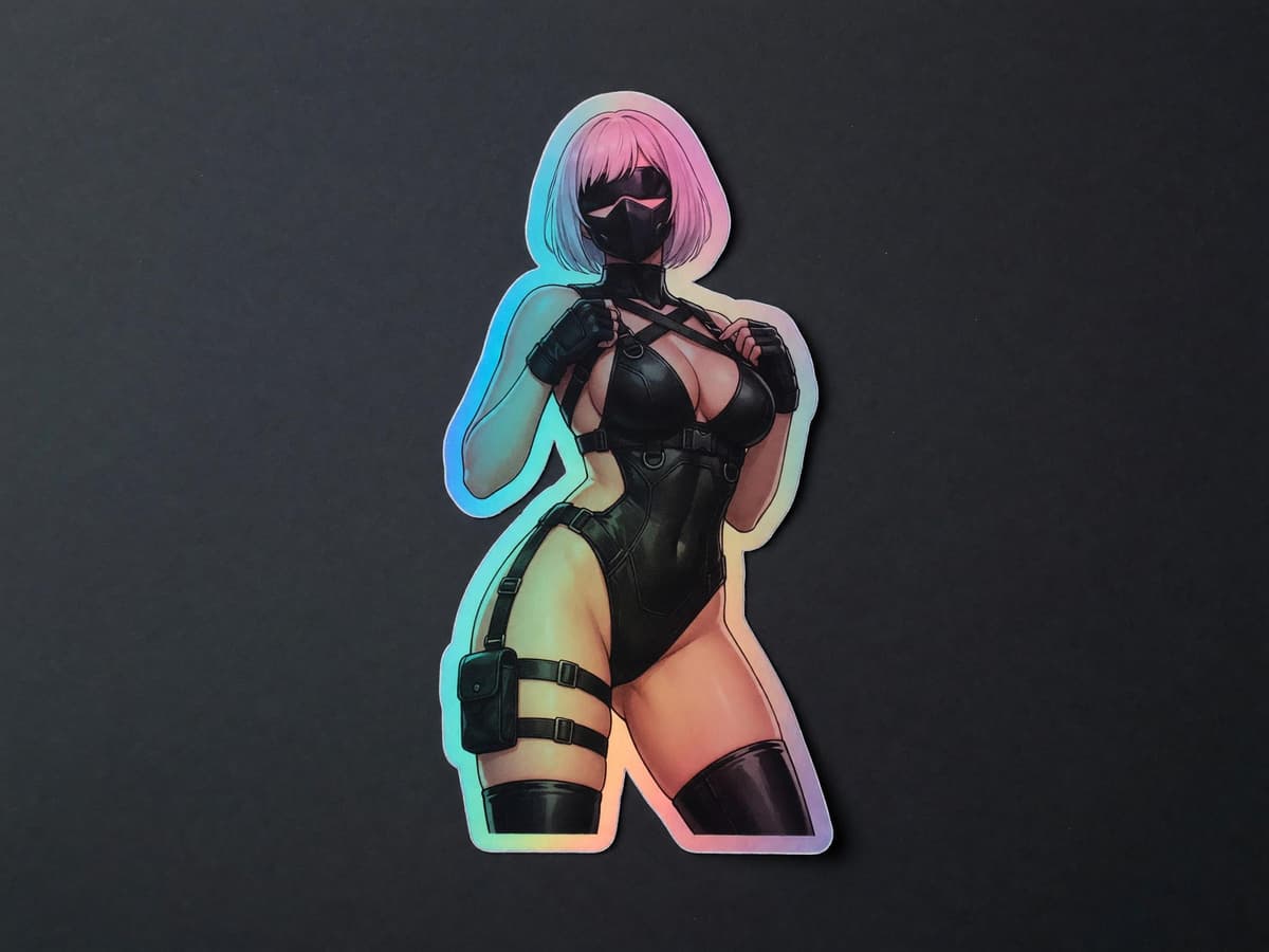 2B Tactical Harness Holographic Sticker | Android Waifu Iridescent Vinyl Decal
