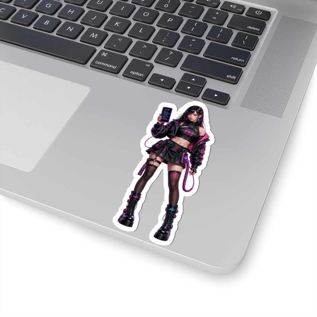 Cyber Hacker Sticker | Anime Coder Waifu Vinyl Decal, Pink Black Y2K Style