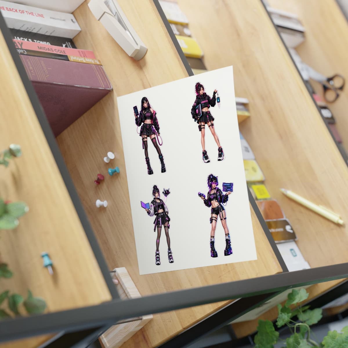 Holographic Cyber Hacker Girl Stickers | Y2K Anime Vinyl Decals (4 Designs)