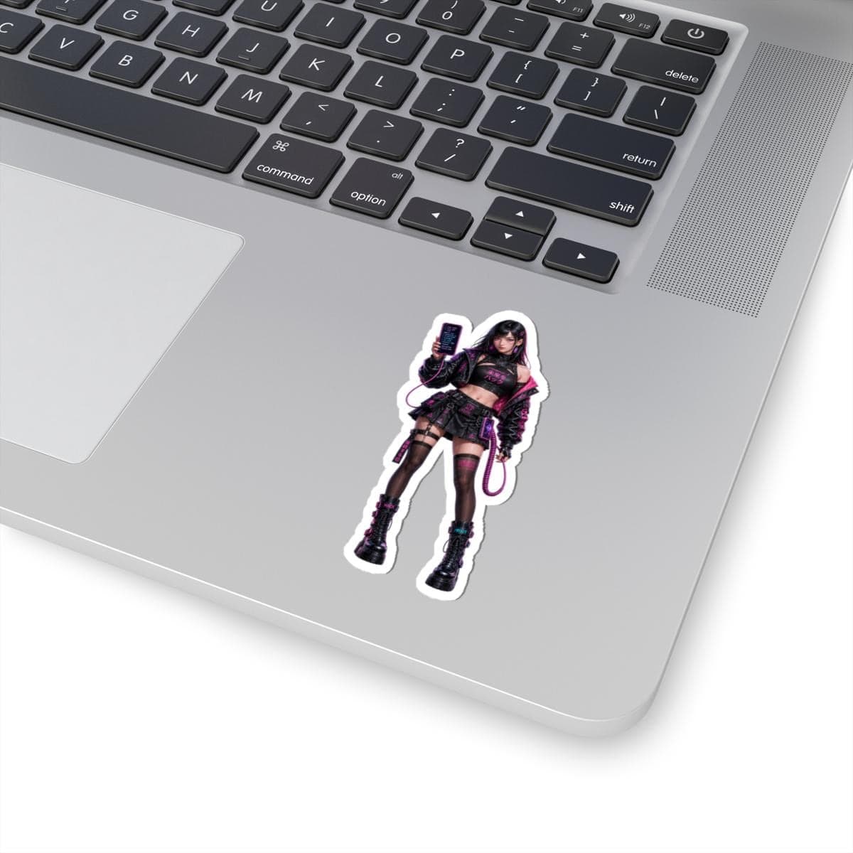 Cyber Hacker Sticker | Anime Coder Waifu Vinyl Decal, Pink Black Y2K Style