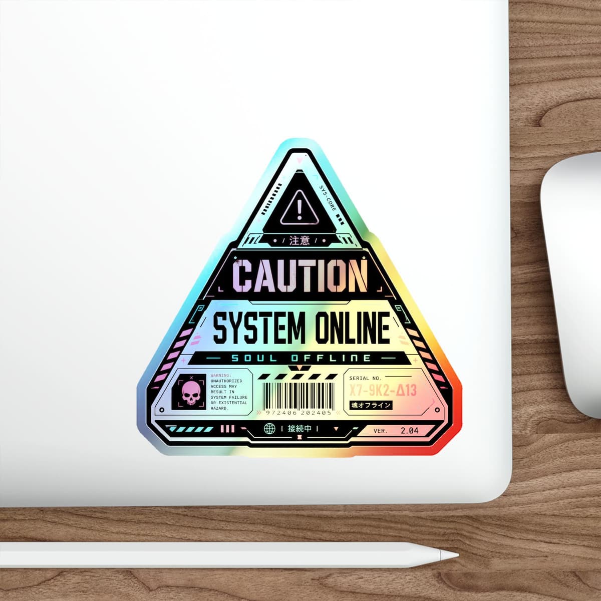 Caution System Online Triangle Holographic Sticker