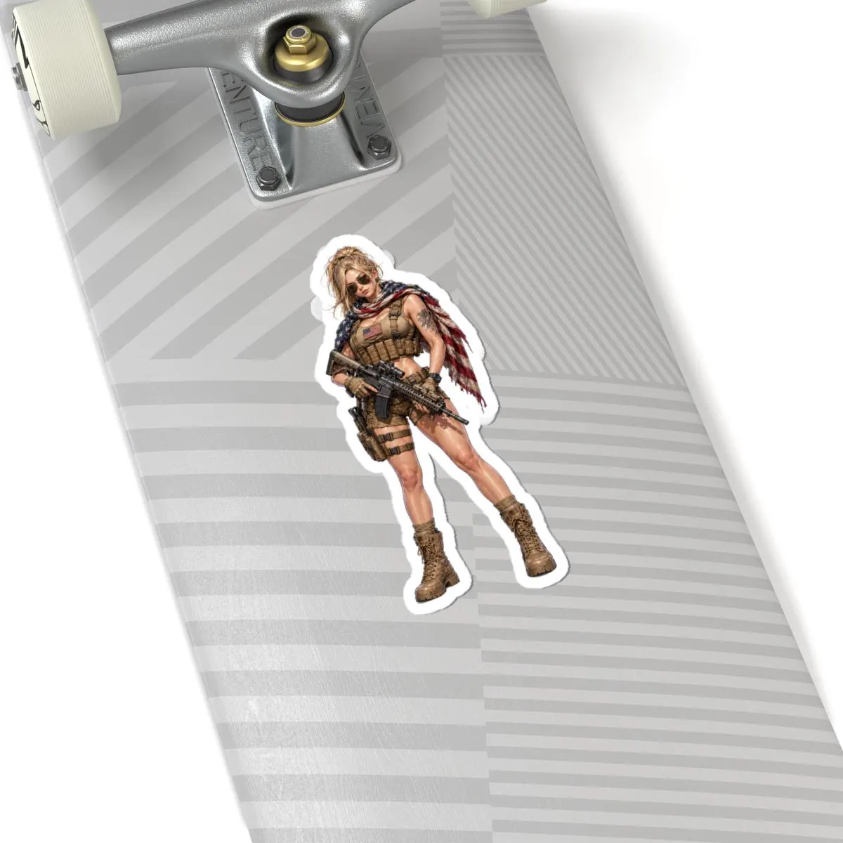 American Sniper Flag Cape Pin-Up Kiss-Cut Sticker | Tactical Patriot Waifu Vinyl Decal | Range Girl