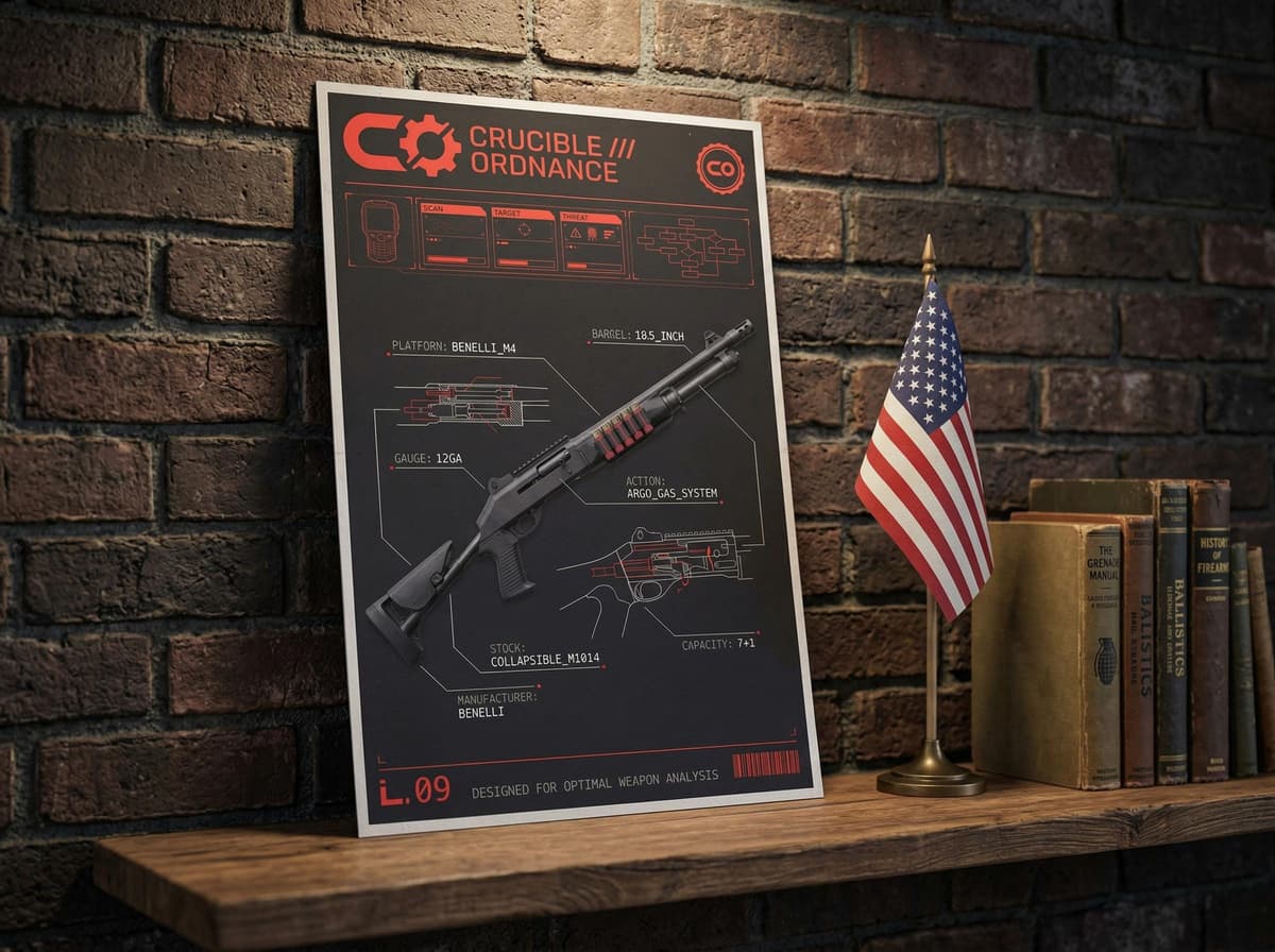 Benelli M4 Shotgun Blueprint Poster | Tactical Firearm Diagram Wall Art (Matte Print)