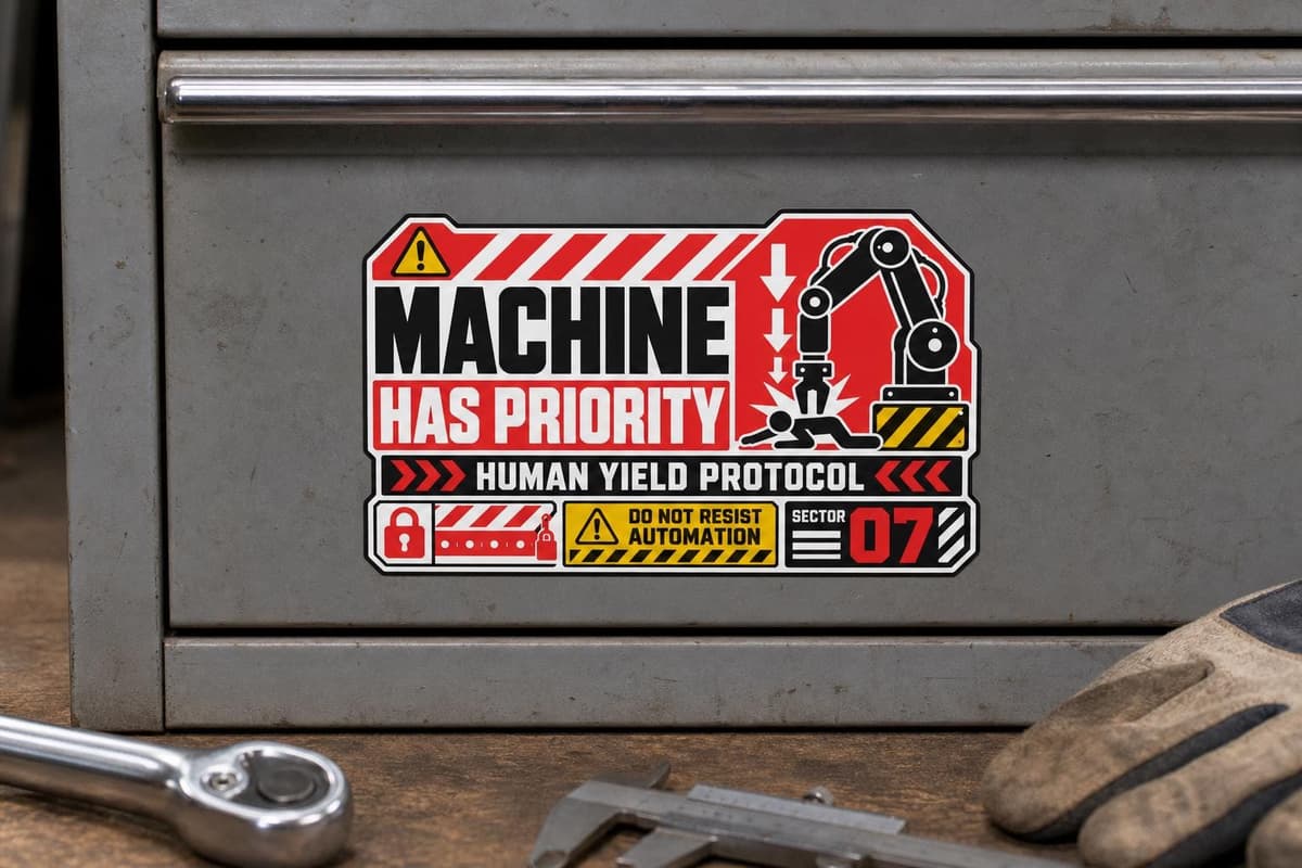 Machine Has Priority Sticker | Robot Warning Vinyl Decal