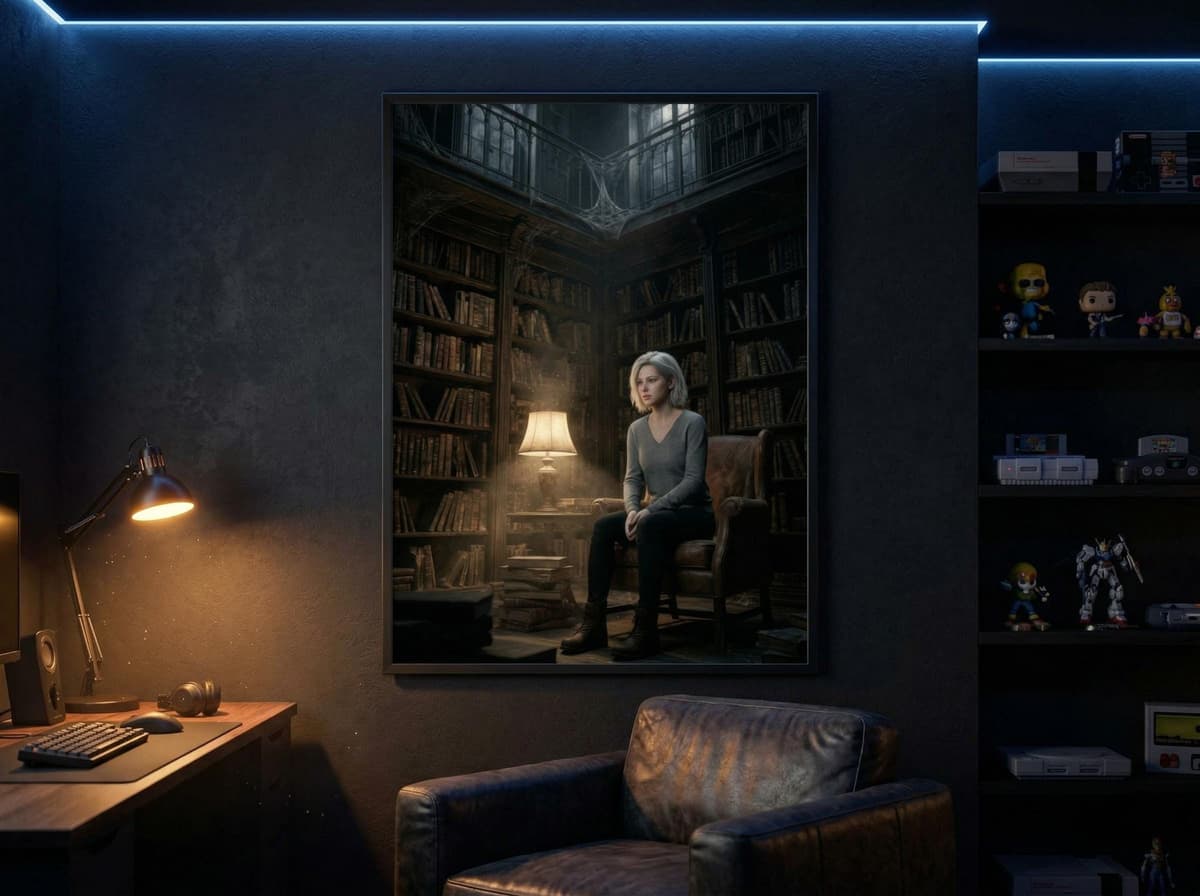 Survivor Girl Haunted Library Poster | Horror Game Art Wall Art (Matte Print)