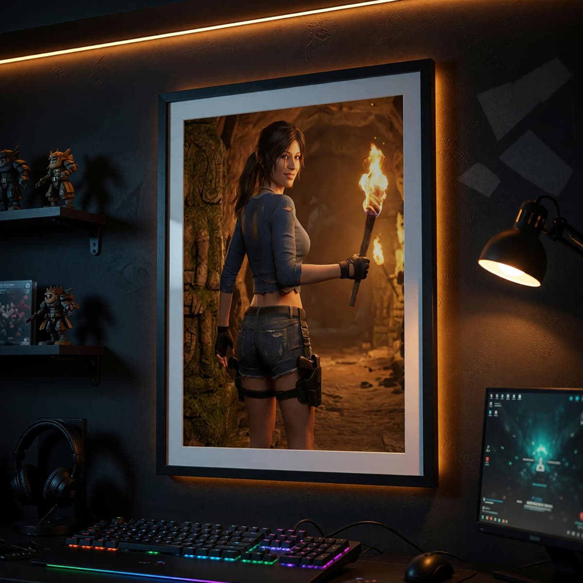 Explorer Torchlight Poster | Treasure Hunter Cave Wall Art (Matte Print)
