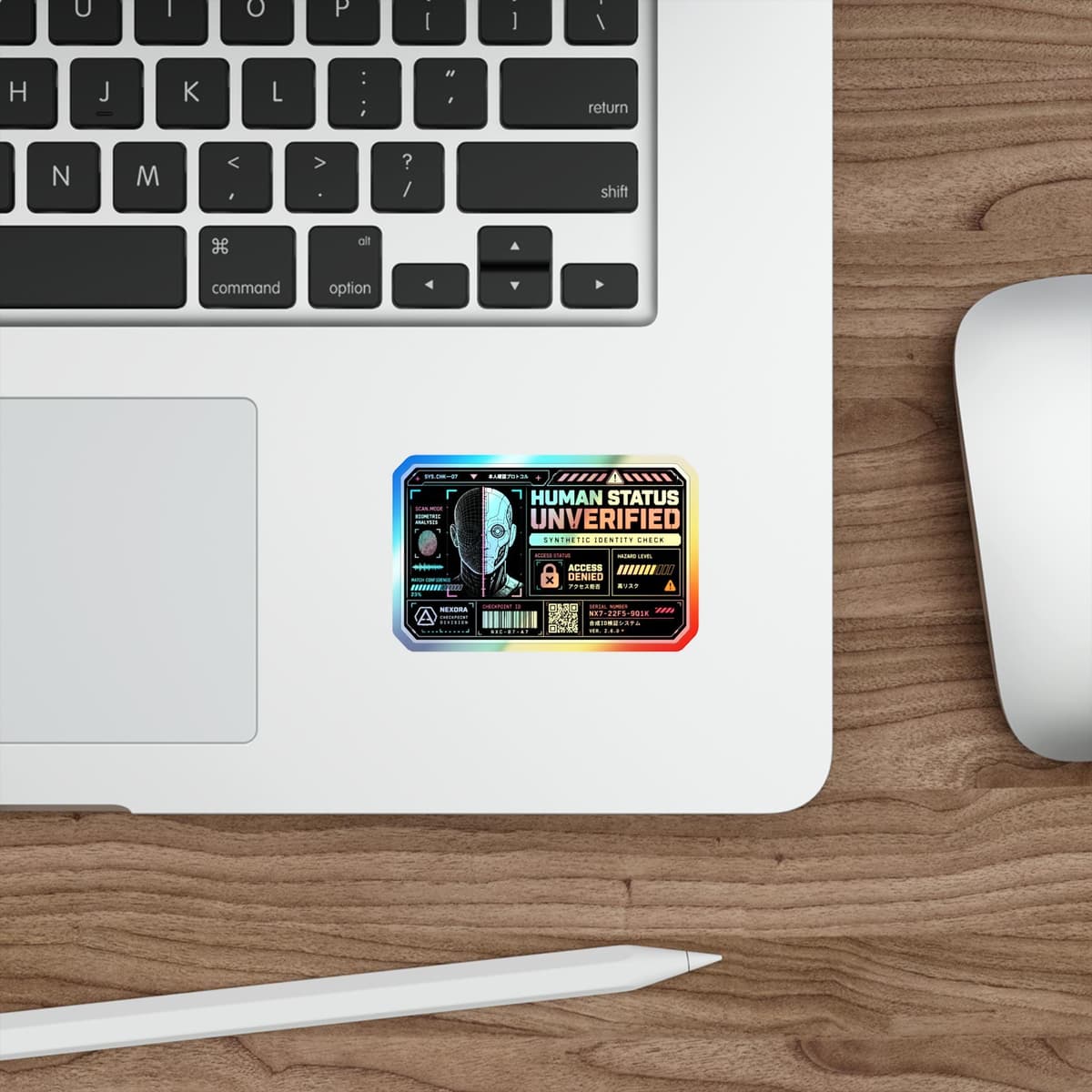 Human Status Unverified Holographic Sticker | Cyberpunk Identity Decal