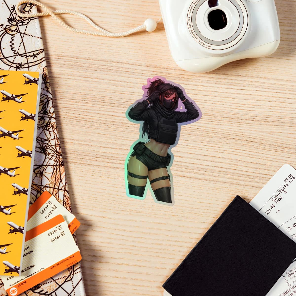 Tactical Girl Mesh Hood Holographic Sticker | Operator Pin-Up Iridescent Vinyl Decal