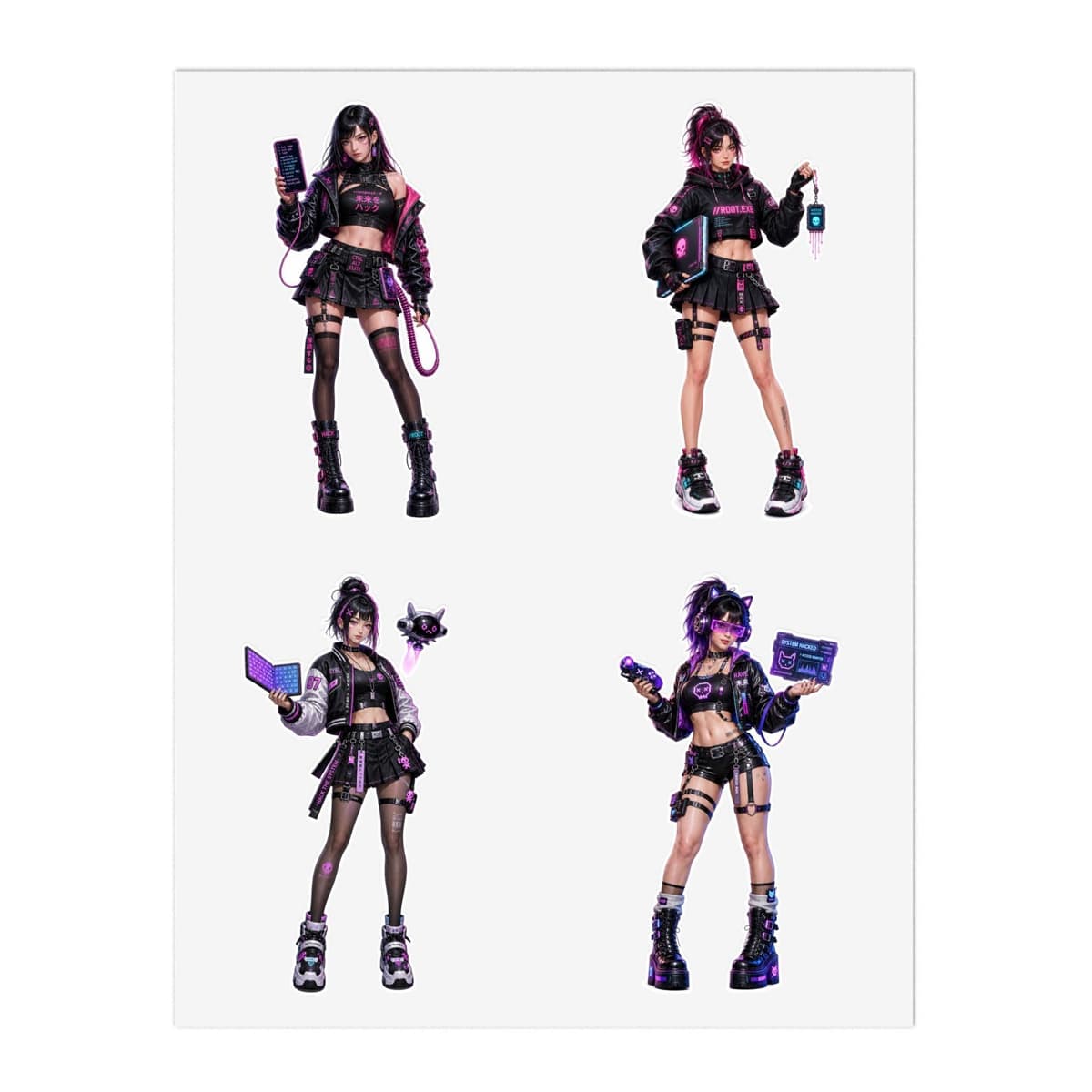 Holographic Cyber Hacker Girl Stickers | Y2K Anime Vinyl Decals (4 Designs)